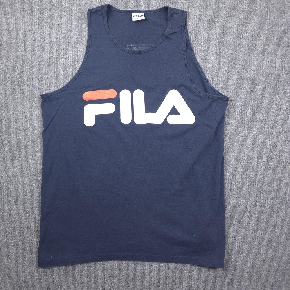 VINTAGE‎ FILA Tank Top Mens Large Blue Athletic Big Logo Sleeveless Made in USA